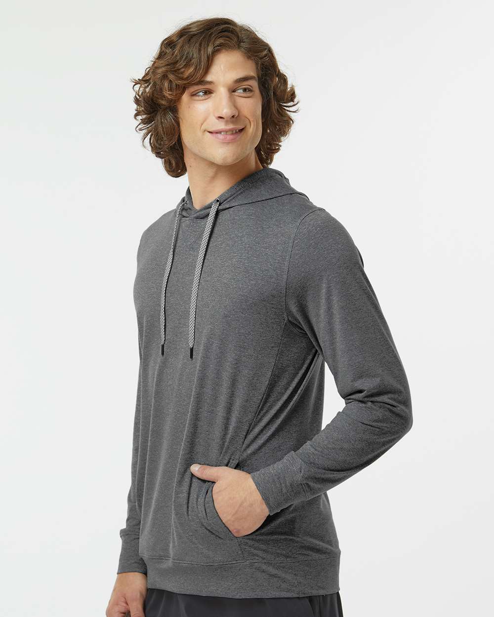 Men's Eco Revive™ Ventura Soft Knit Hooded Sweatshirt - OnModelSide - B30964943 - Carbon Heather