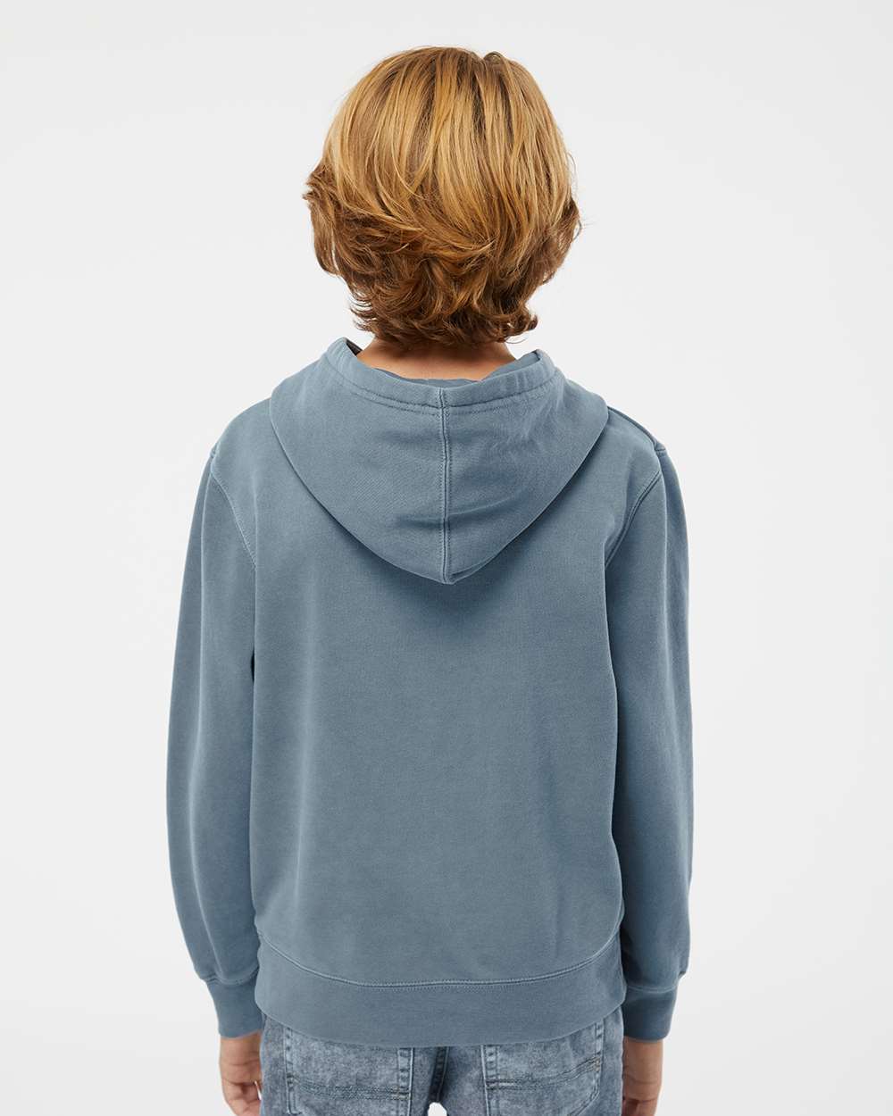 Youth Midweight Pigment-Dyed Hooded Sweatshirt - OnModelBack - B11176652 - Pigment Slate Blue