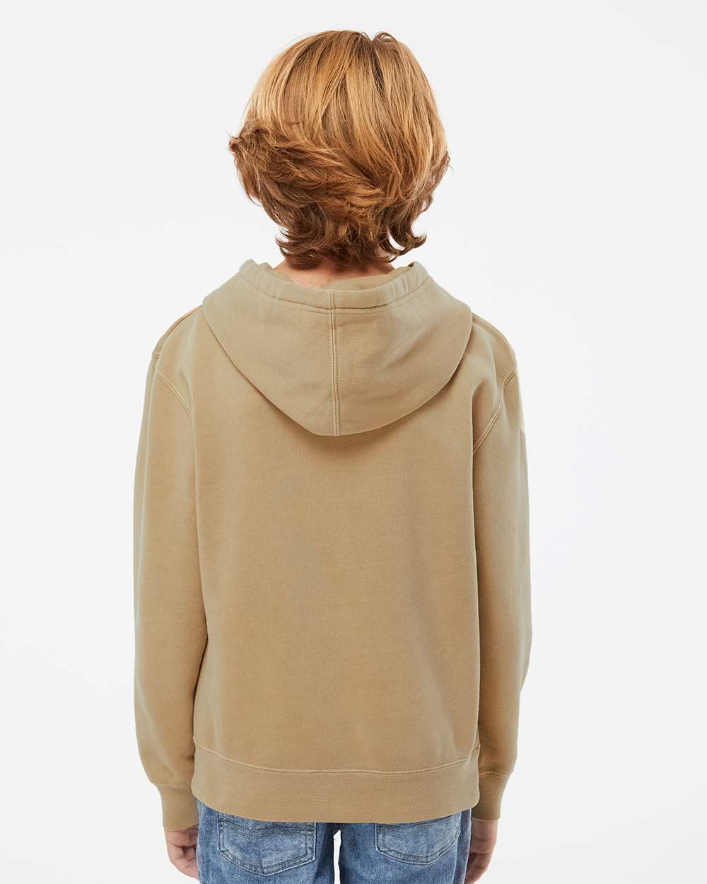 Youth Midweight Pigment-Dyed Hooded Sweatshirt - OnModelBack - B11176732 - Pigment Sandstone