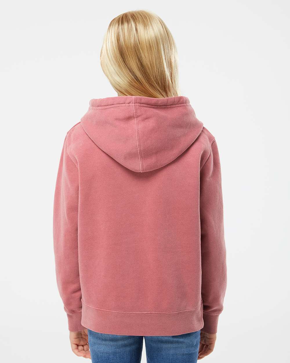 Youth Midweight Pigment-Dyed Hooded Sweatshirt - OnModelBack - B11176853 - Pigment Maroon