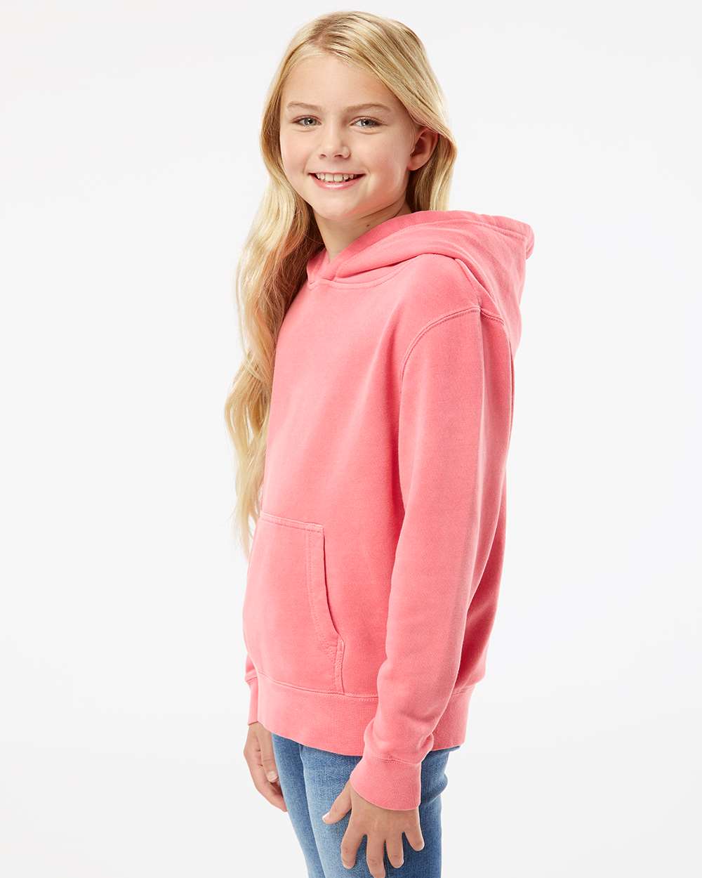 Youth Midweight Pigment-Dyed Hooded Sweatshirt - OnModelSide - B11176302 - Pigment Pink