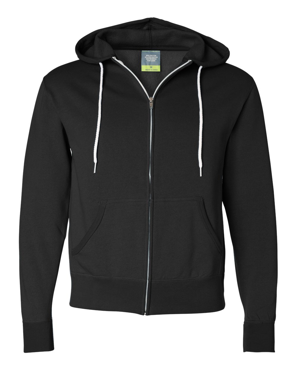 Unisex Lightweight Full-Zip Hooded Sweatshirt - Front - B81076502 - Black