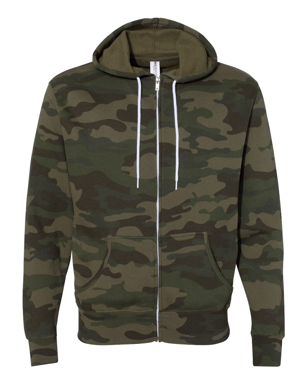 Unisex Lightweight Full-Zip Hooded Sweatshirt - Front - B81076622 - Forest Camo