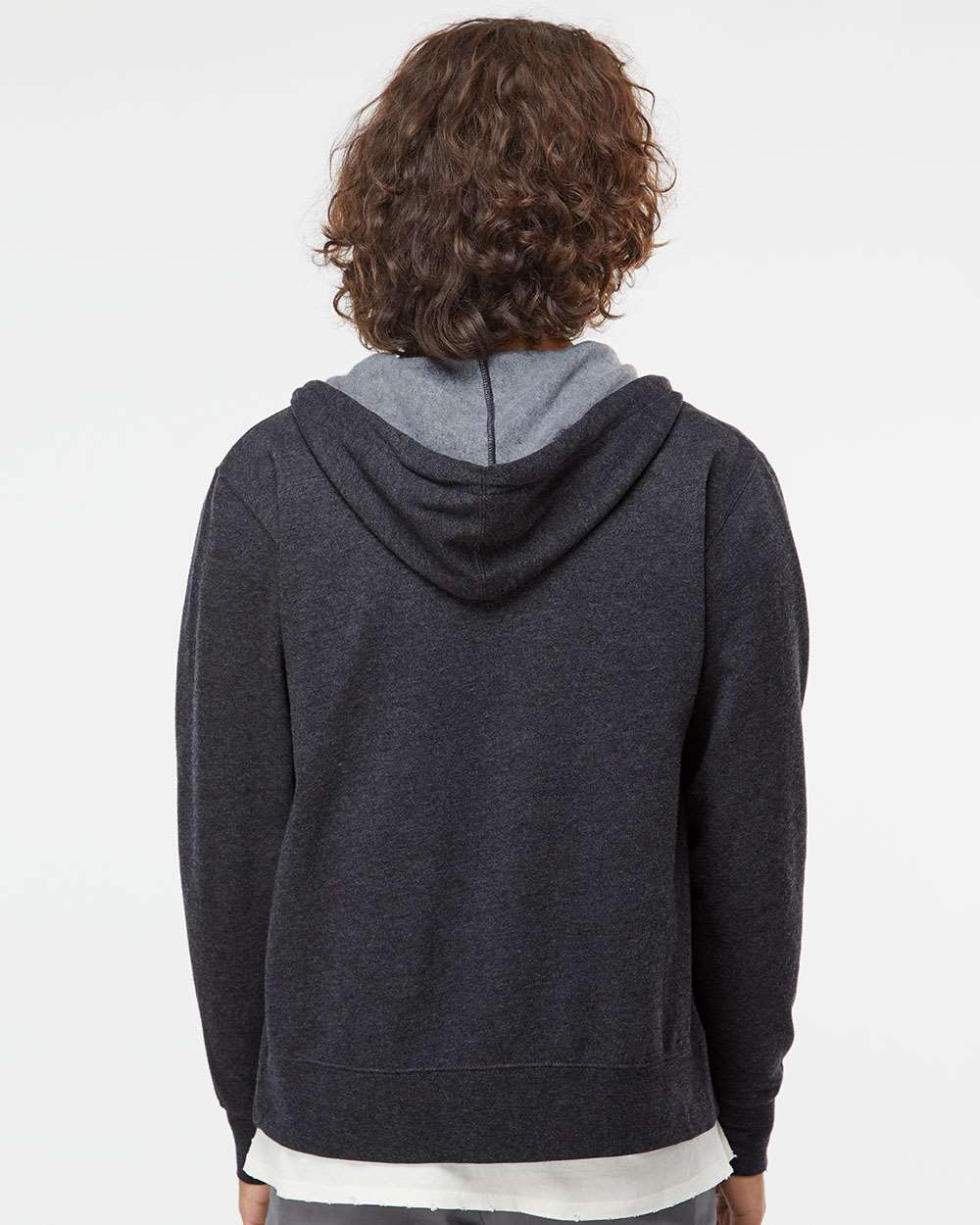 Unisex Lightweight Full-Zip Hooded Sweatshirt - OnModelBack - B81076092 - Charcoal Heather