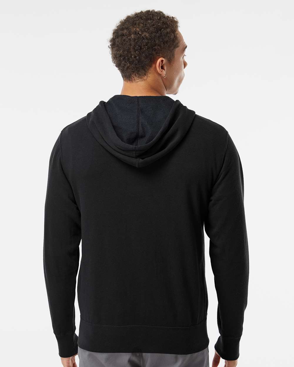 Unisex Lightweight Full-Zip Hooded Sweatshirt - OnModelBack - B81076502 - Black