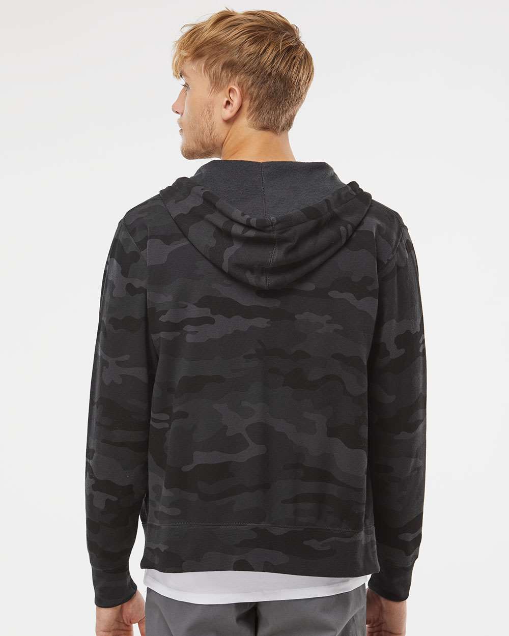 Unisex Lightweight Full-Zip Hooded Sweatshirt - OnModelBack - B81076512 - Black Camo