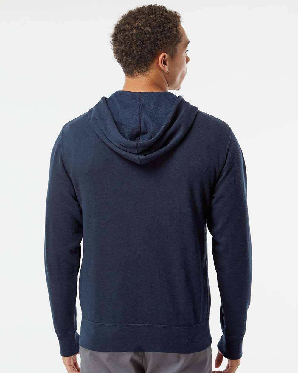 Unisex Lightweight Full-Zip Hooded Sweatshirt - OnModelBack - B81076652 - Classic Navy