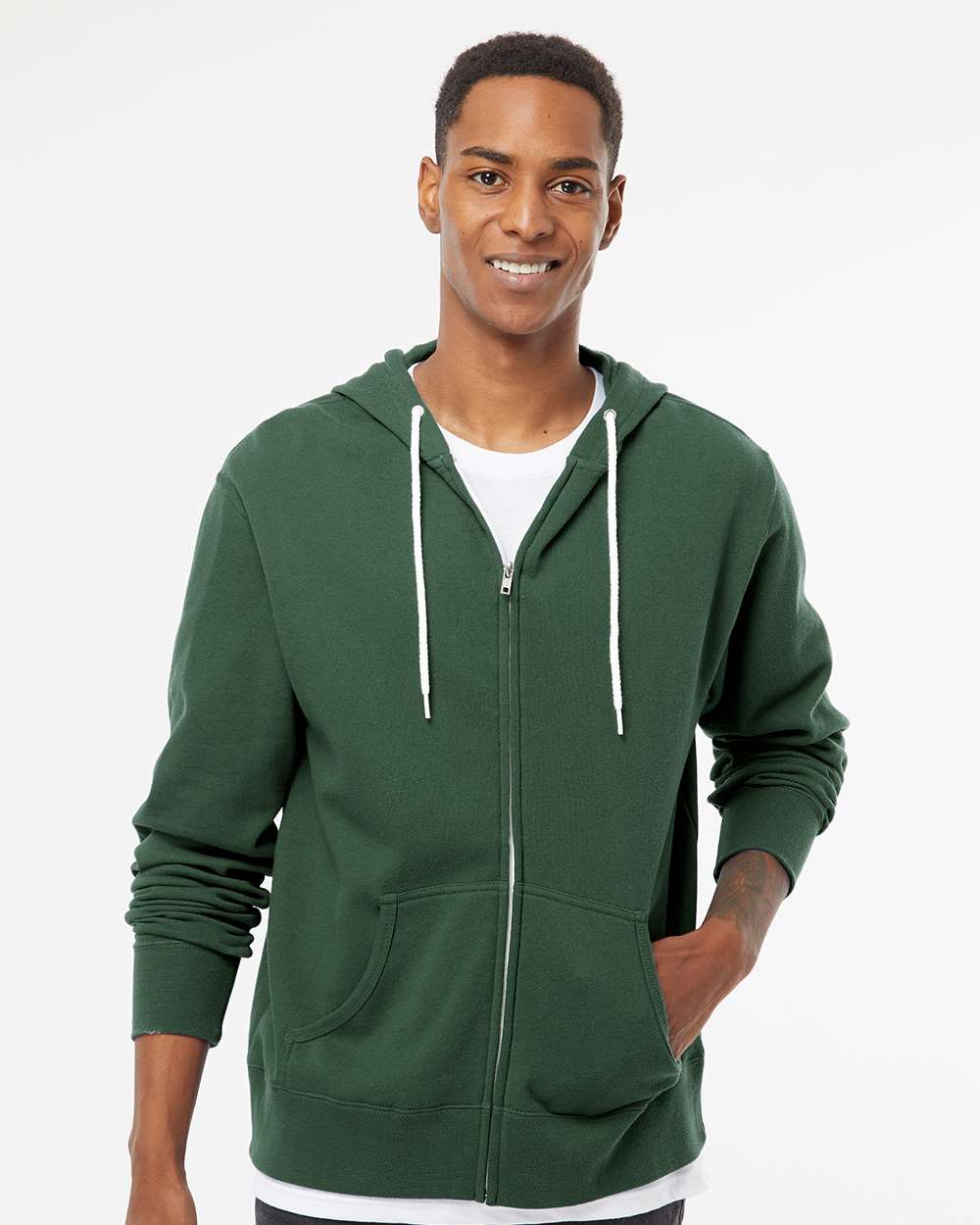 Unisex Lightweight Full-Zip Hooded Sweatshirt - OnModelFront - B81076232 - Alpine Green