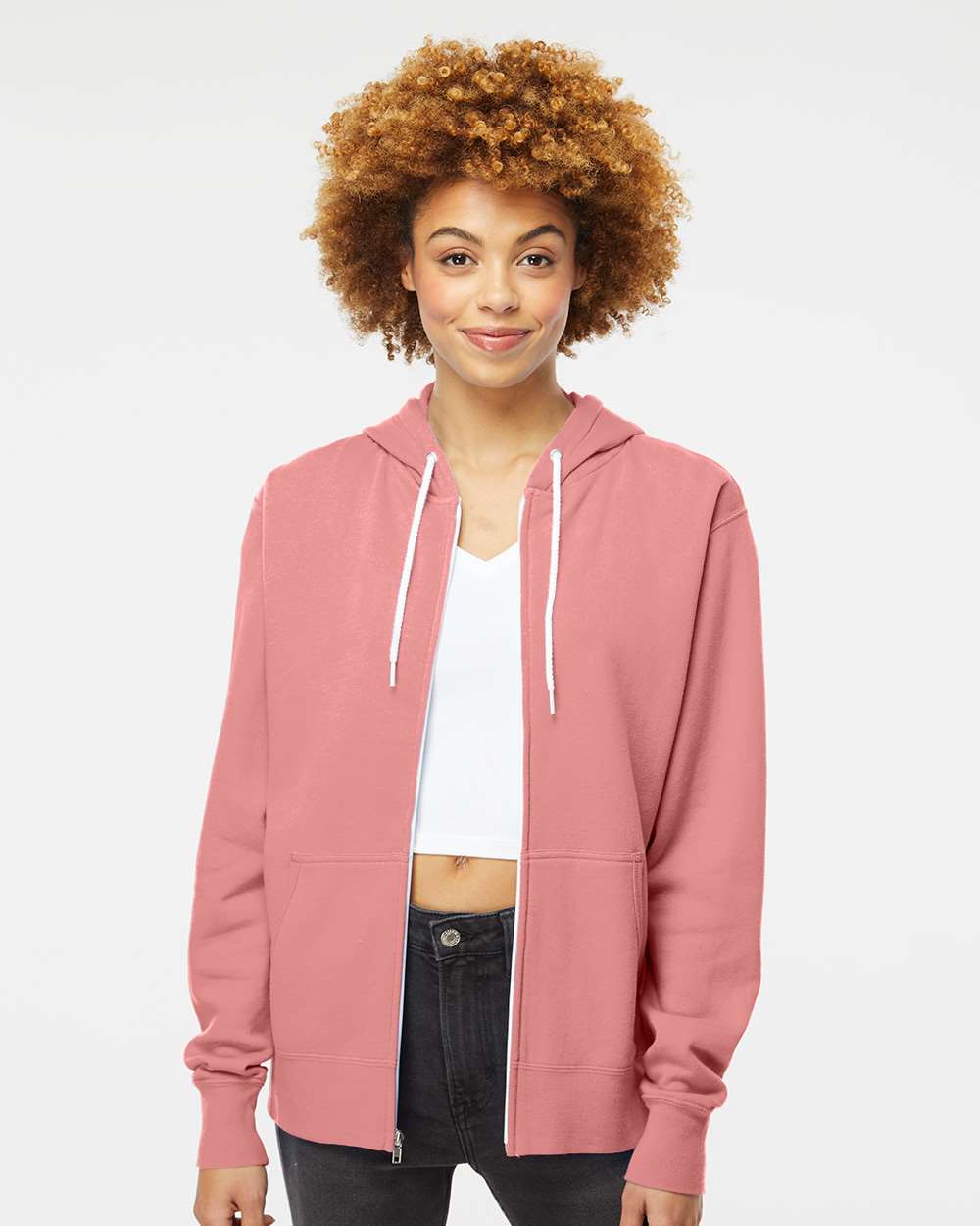 Unisex Lightweight Full-Zip Hooded Sweatshirt - OnModelFront - B81076312 - Dusty Rose
