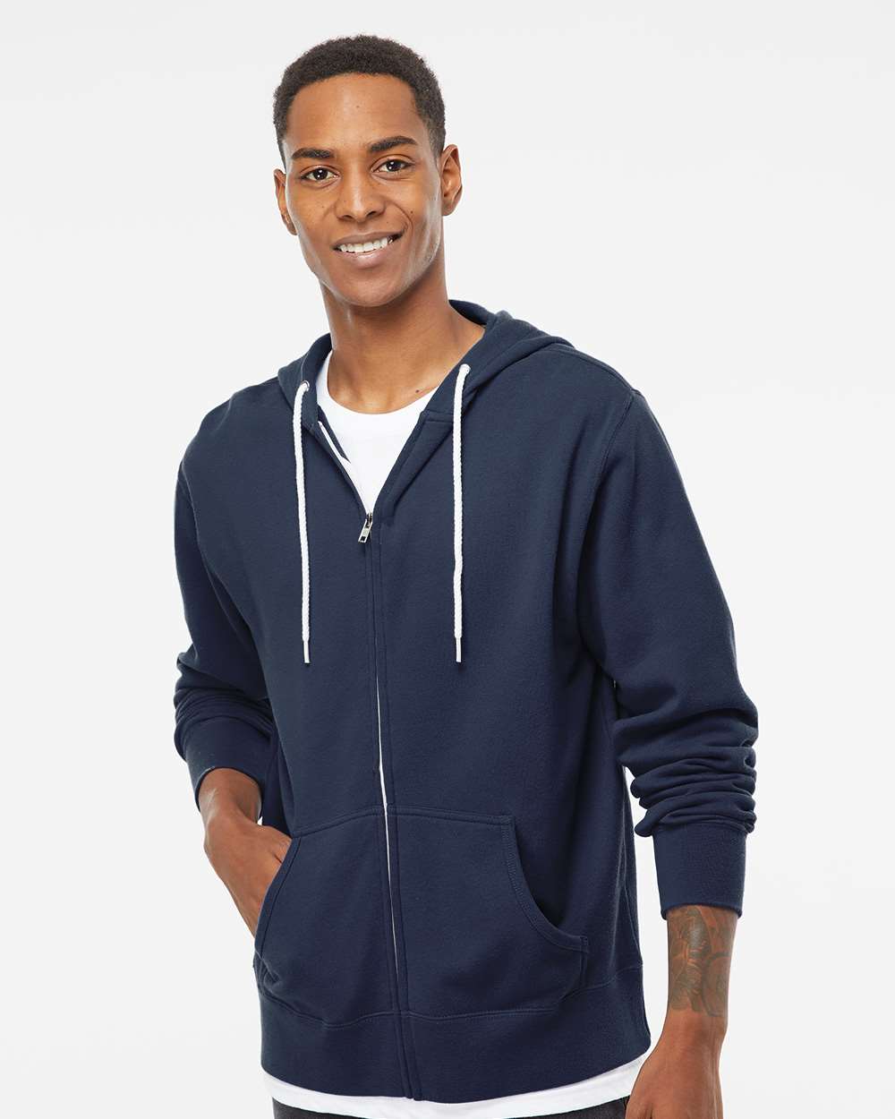 Unisex Lightweight Full-Zip Hooded Sweatshirt - OnModelFront - B81076663 - Slate Blue