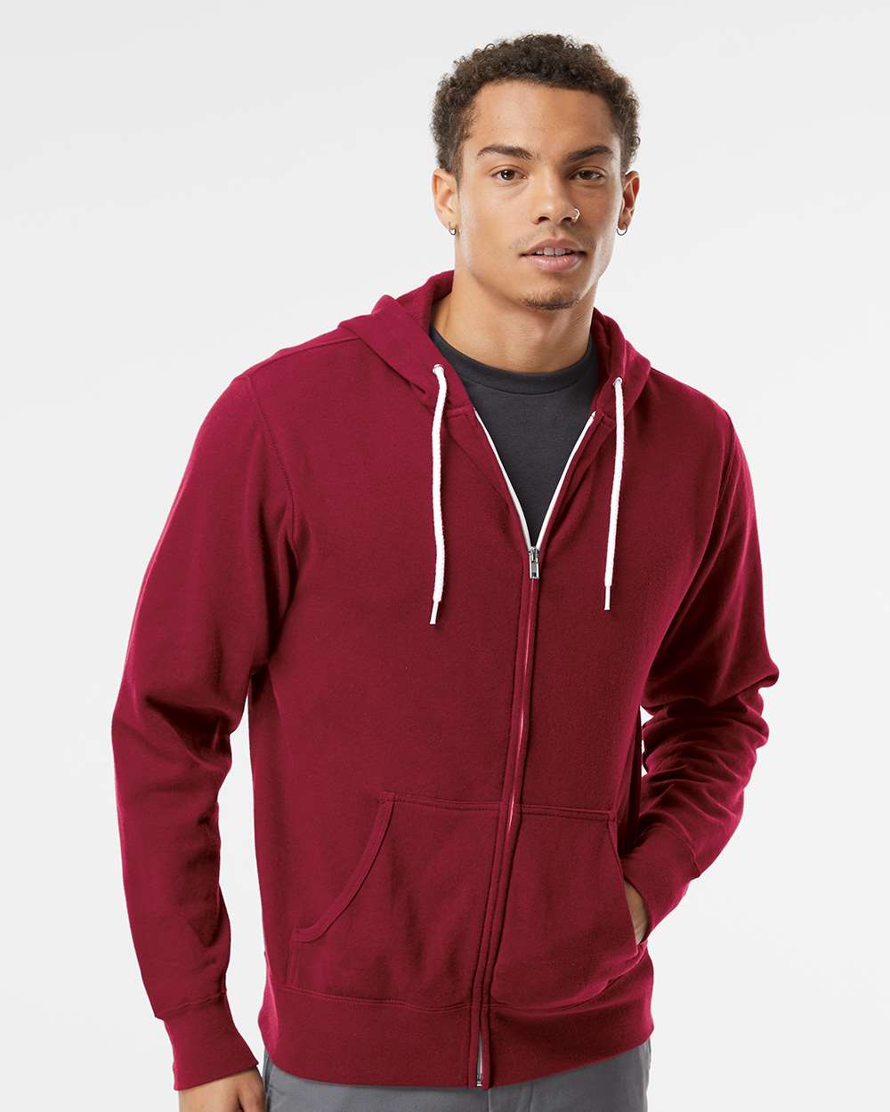 Unisex Lightweight Full-Zip Hooded Sweatshirt - OnModelFront - B81076852 - Currant