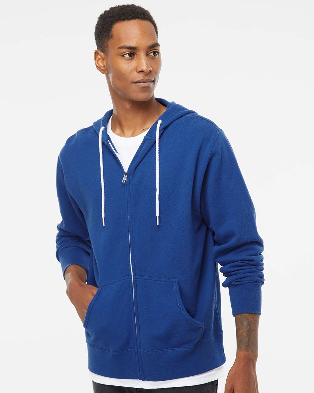 Unisex Lightweight Full-Zip Hooded Sweatshirt - OnModelFront - B81076992 - Cobalt