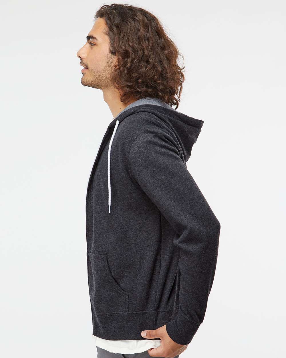 Unisex Lightweight Full-Zip Hooded Sweatshirt - OnModelSide - B81076092 - Charcoal Heather