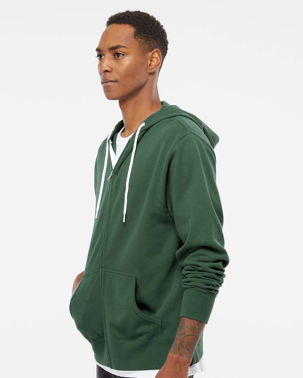 Unisex Lightweight Full-Zip Hooded Sweatshirt - OnModelSide - B81076232 - Alpine Green