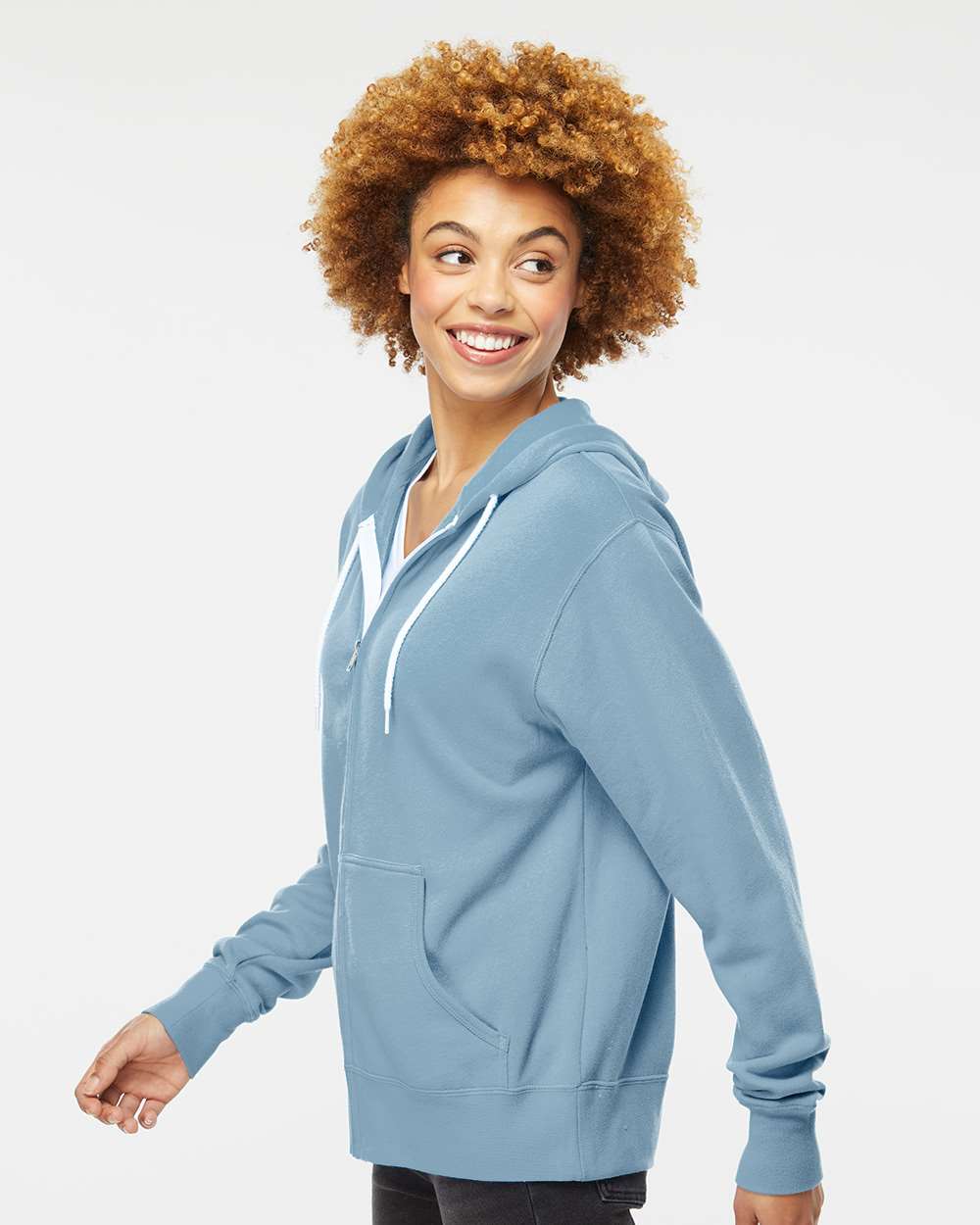 Unisex Lightweight Full-Zip Hooded Sweatshirt - OnModelSide - B81076252 - Misty Blue