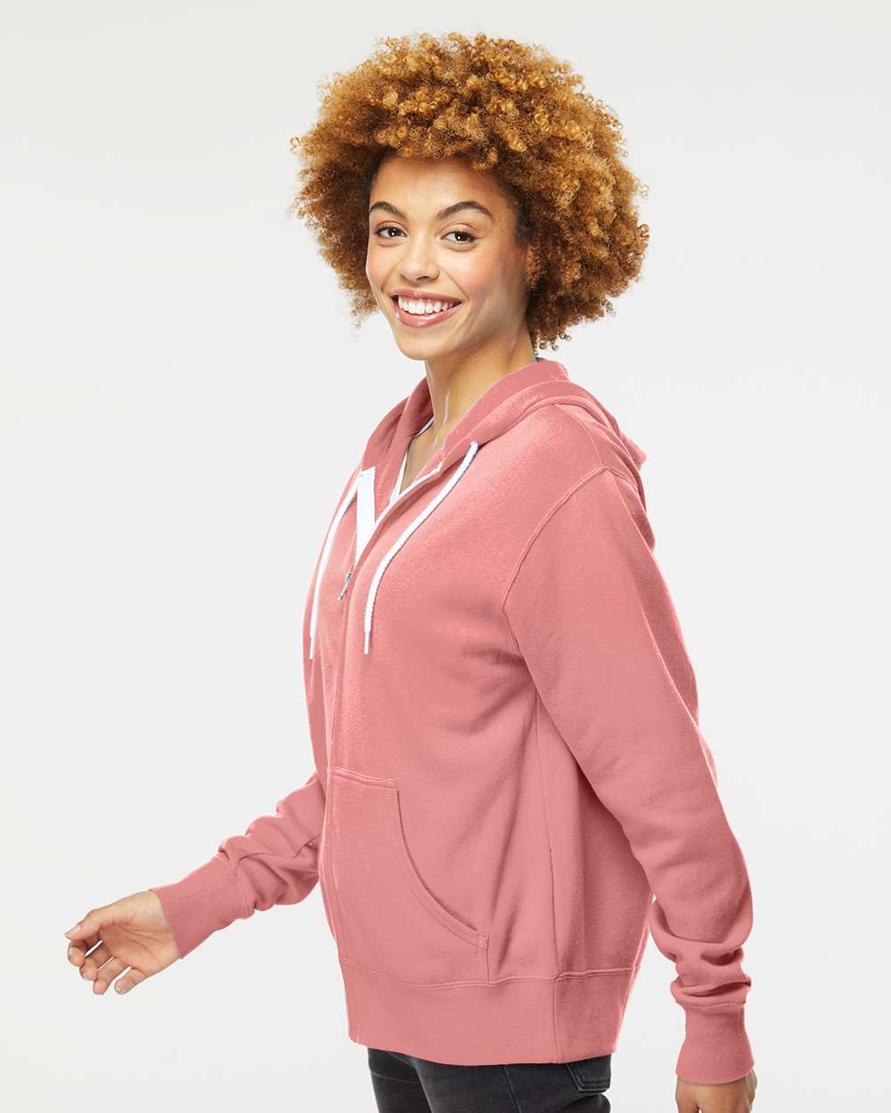 Unisex Lightweight Full-Zip Hooded Sweatshirt - OnModelSide - B81076312 - Dusty Rose