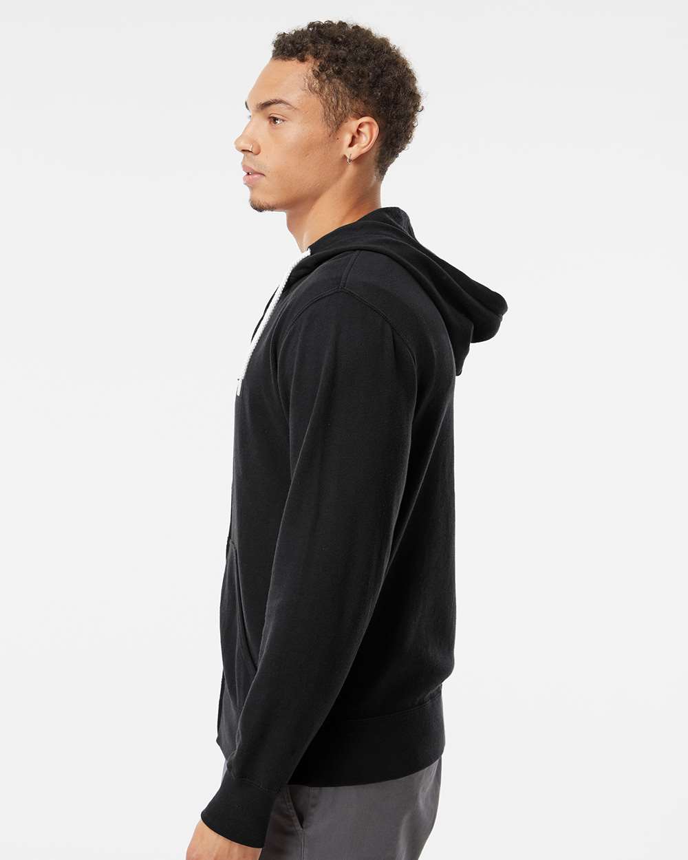 Unisex Lightweight Full-Zip Hooded Sweatshirt - OnModelSide - B81076502 - Black