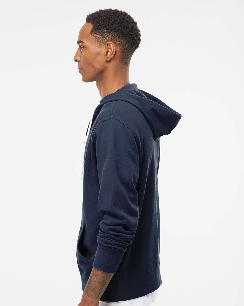 Unisex Lightweight Full-Zip Hooded Sweatshirt - OnModelSide - B81076663 - Slate Blue
