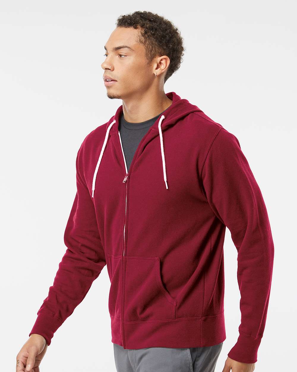 Unisex Lightweight Full-Zip Hooded Sweatshirt - OnModelSide - B81076852 - Currant
