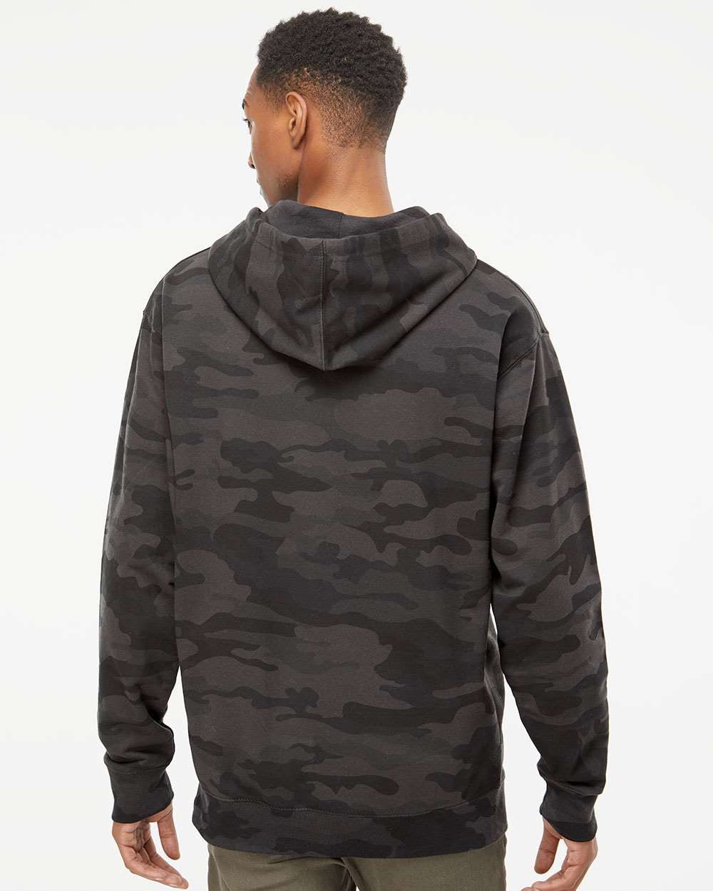Unisex Midweight Hooded Sweatshirt - OnModelBack - B23676992 - Black Camo