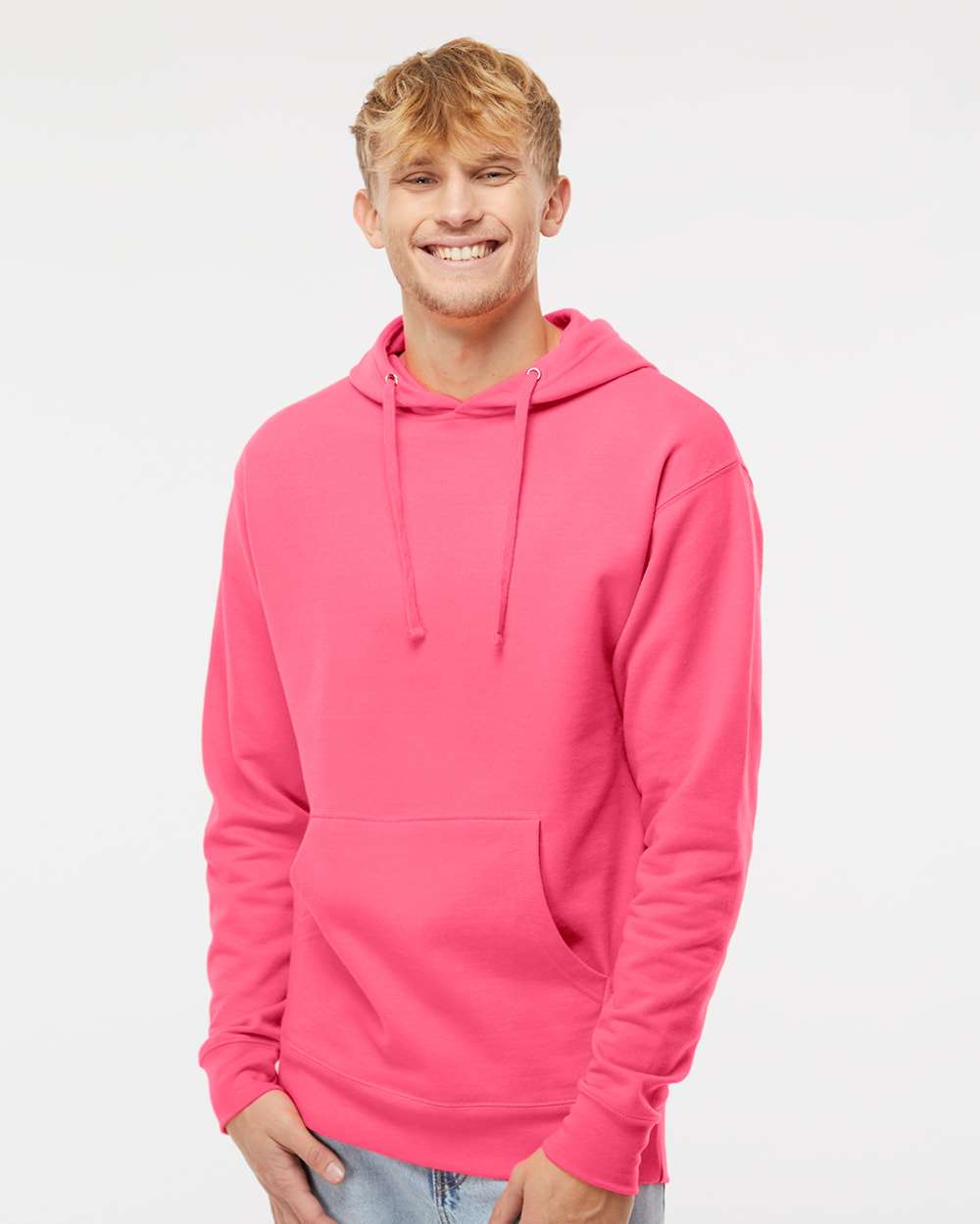 Unisex Midweight Hooded Sweatshirt - OnModelFront - B23676142 - Neon Pink