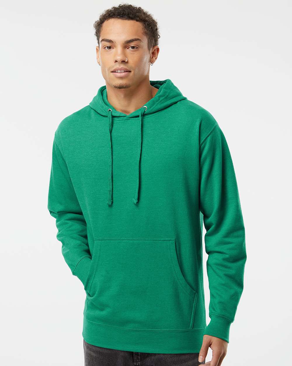 Unisex Midweight Hooded Sweatshirt - OnModelFront - B23676612 - Kelly Green Heather