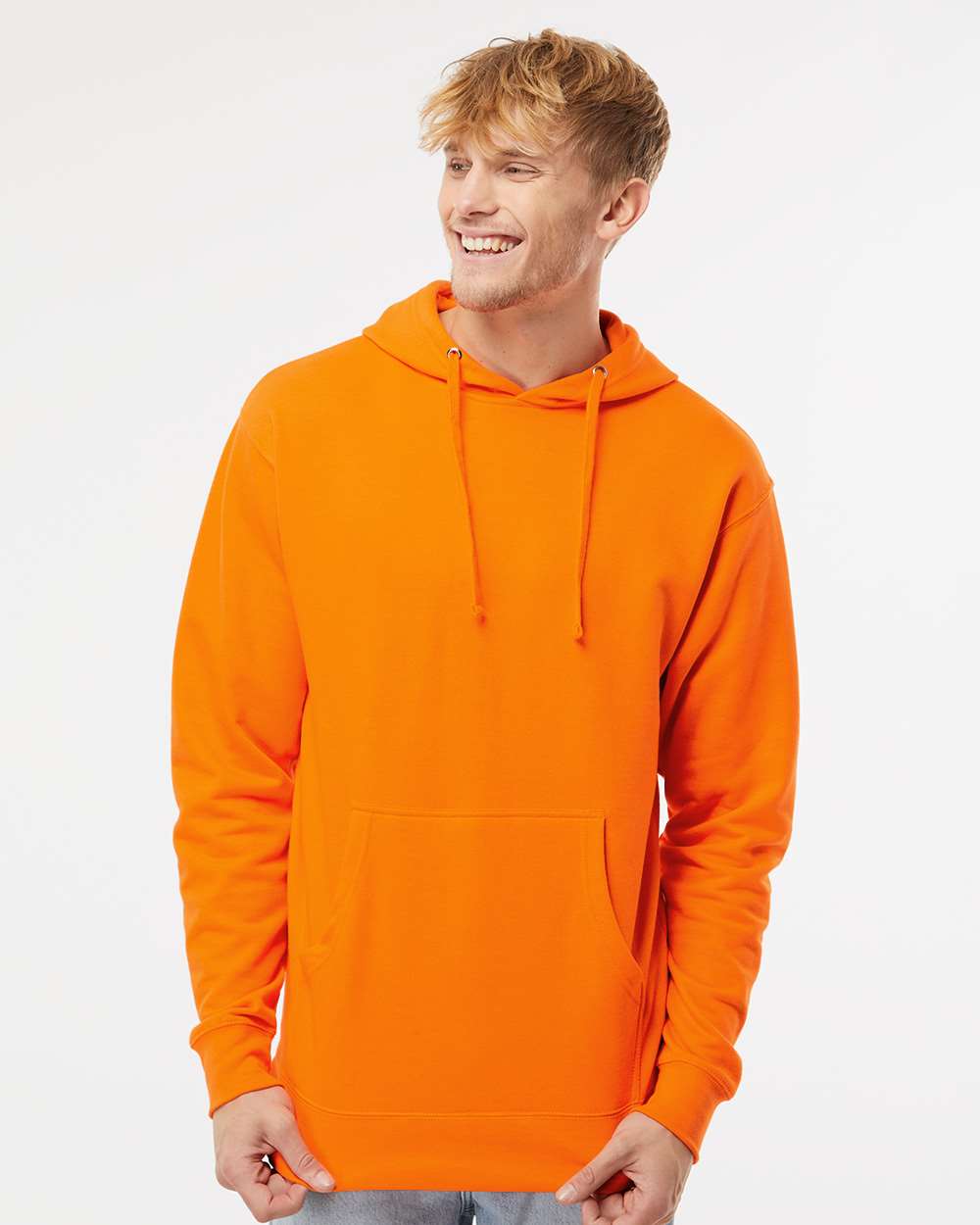 Unisex Midweight Hooded Sweatshirt - OnModelFront - B23676662 - Safety Orange