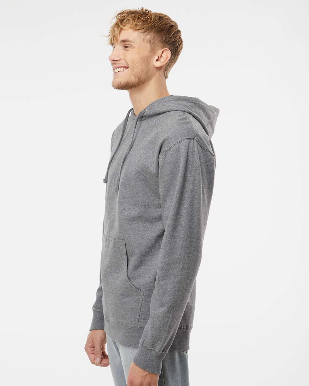 Unisex Midweight Hooded Sweatshirt - OnModelSide - B23676362 - Gunmetal Heather