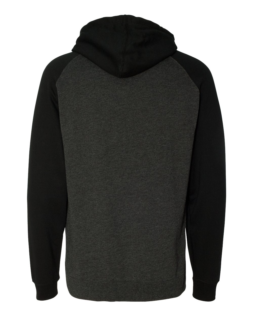 Unisex Raglan Hooded Sweatshirt - Back - B82976502 - Charcoal Heather/ Black