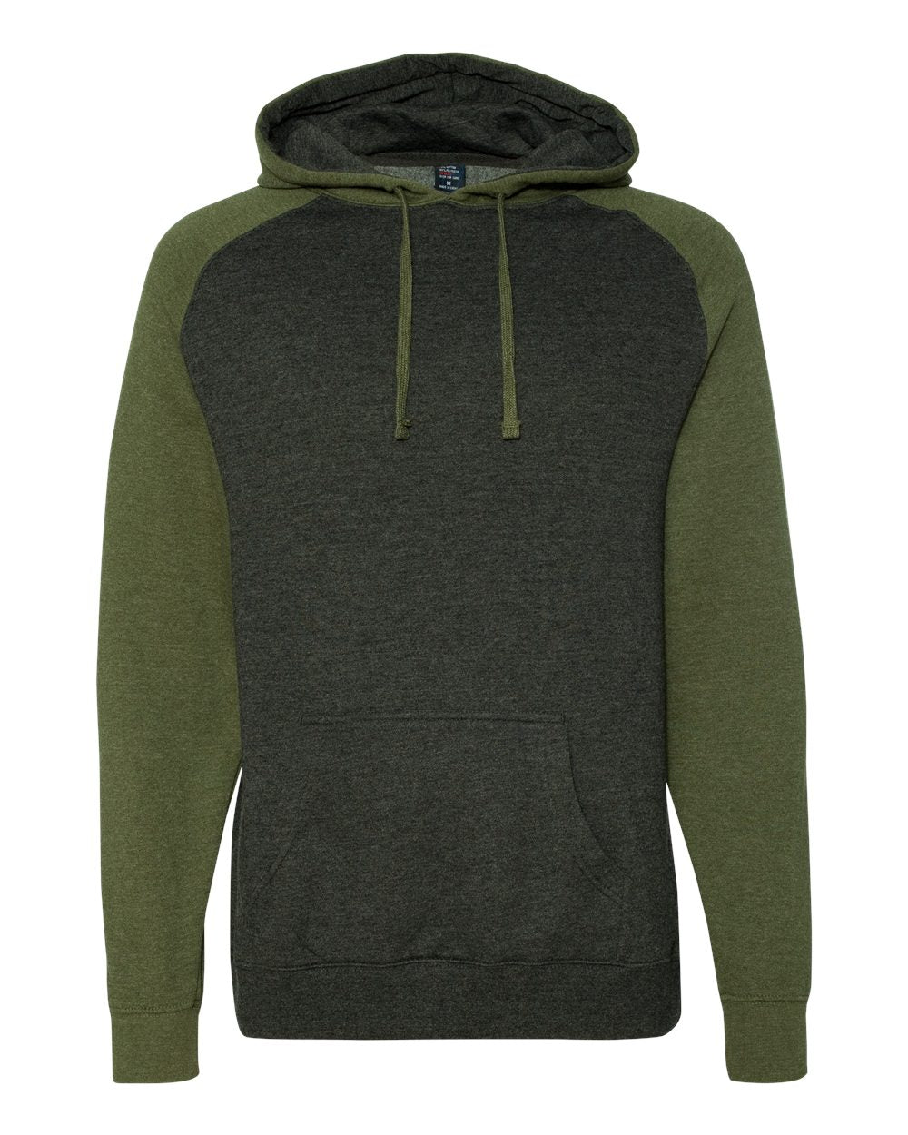 Unisex Raglan Hooded Sweatshirt - Front - B82976642 - Charcoal Heather/ Army Heather