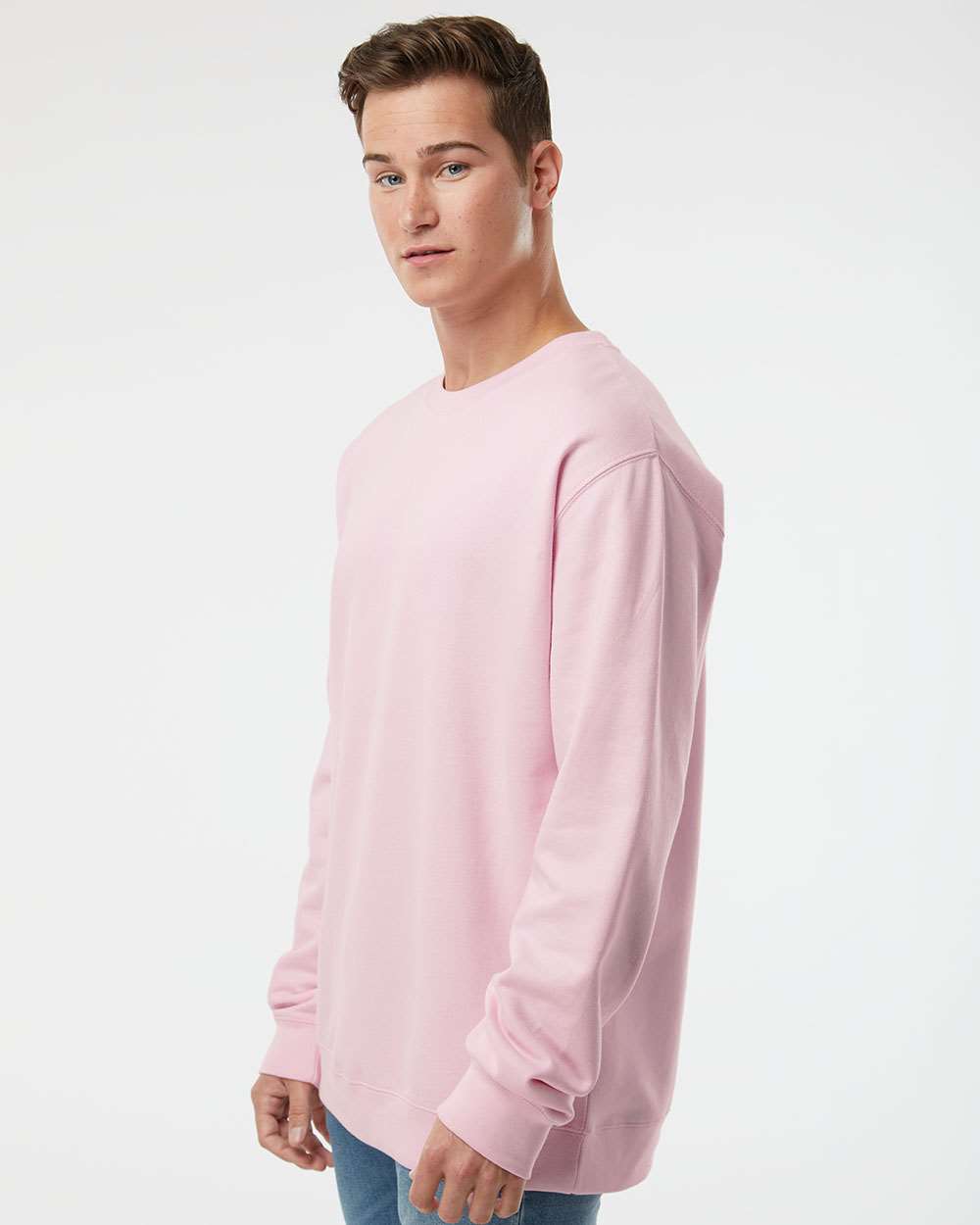 Unisex Midweight Crewneck Sweatshirt - OnModelSide - B83676302 - Light Pink