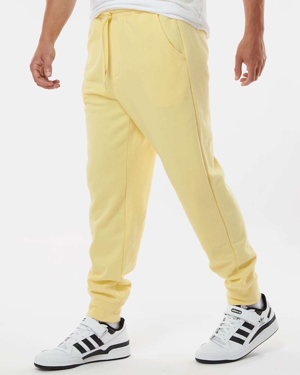 Men's Midweight Fleece Sweatpants - OnModelSide - B01776122 - Light Yellow