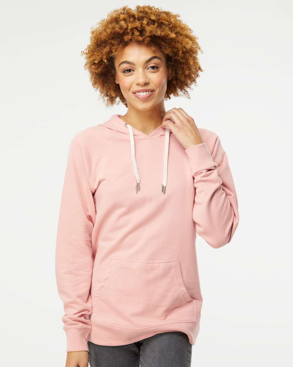 Unisex Icon Lightweight Loopback Terry Hooded Sweatshirt - OnModelFront - B11376302 - Rose