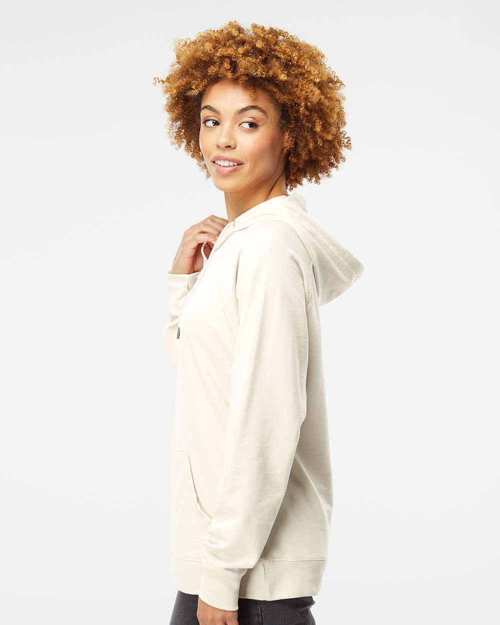 Unisex Icon Lightweight Loopback Terry Hooded Sweatshirt - OnModelSide - B11376242 - Bone