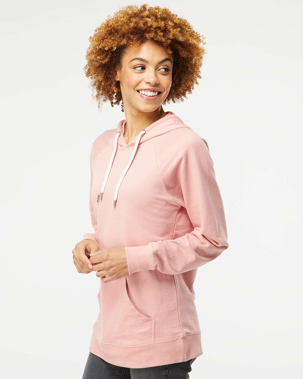 Unisex Icon Lightweight Loopback Terry Hooded Sweatshirt - OnModelSide - B11376302 - Rose