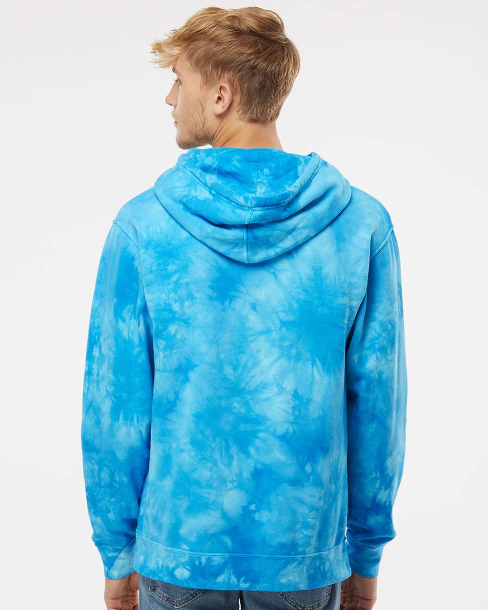 Unisex Midweight Tie-Dyed Hooded Sweatshirt - OnModelBack - B01476252 - Tie Dye Aqua Blue