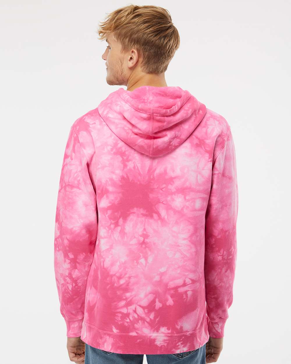 Unisex Midweight Tie-Dyed Hooded Sweatshirt - OnModelBack - B01476302 - Tie Dye Pink