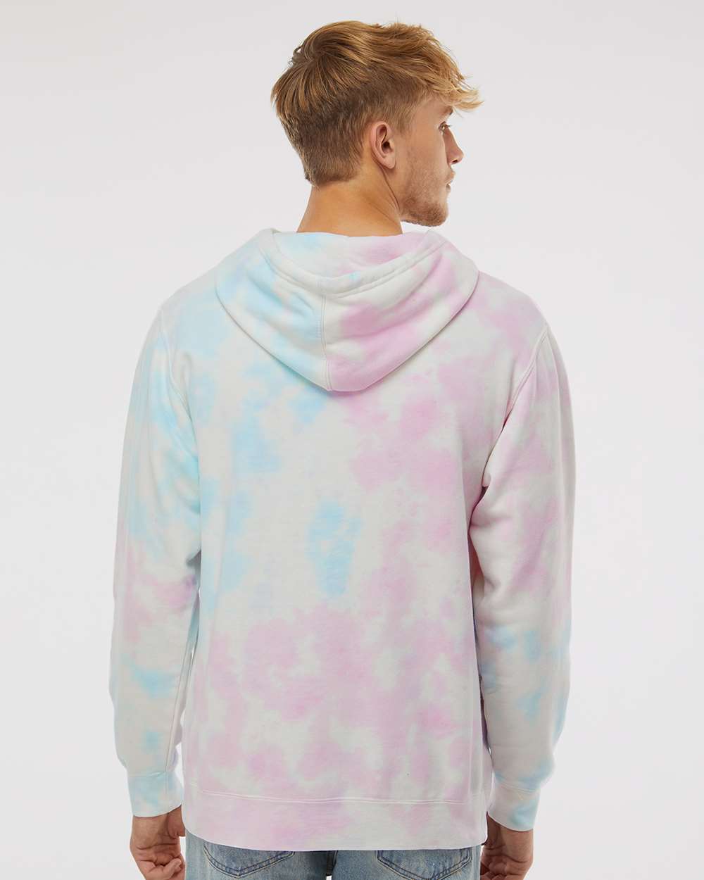 Unisex Midweight Tie-Dyed Hooded Sweatshirt - OnModelBack - B01476312 - Tie Dye Cotton Candy