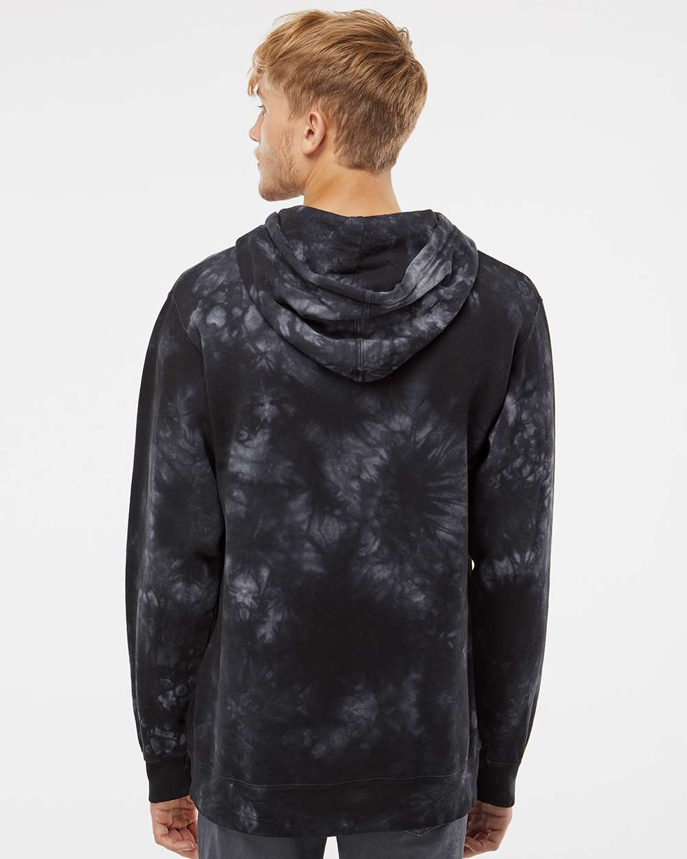 Unisex Midweight Tie-Dyed Hooded Sweatshirt - OnModelBack - B01476502 - Tie Dye Black