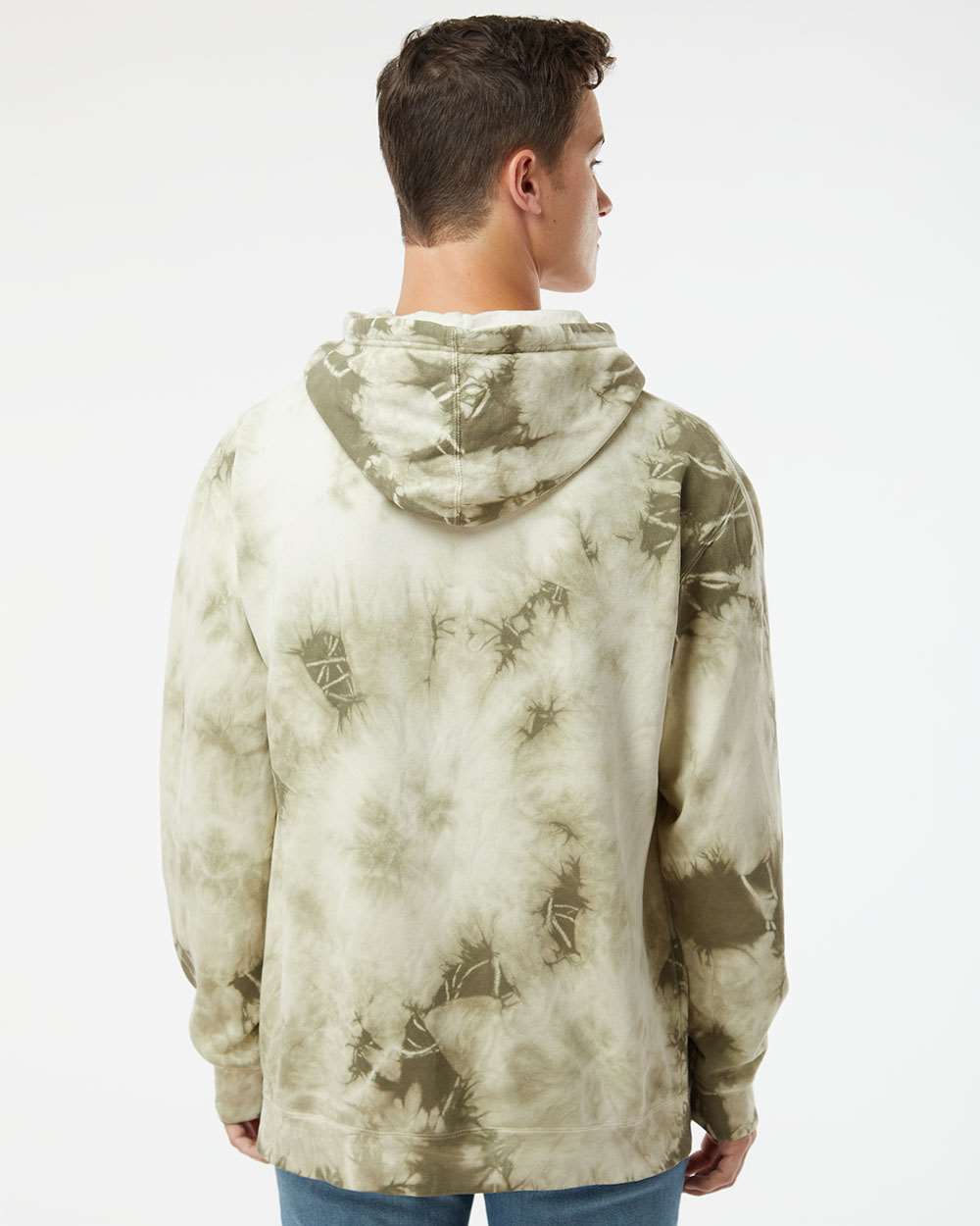 Unisex Midweight Tie-Dyed Hooded Sweatshirt - OnModelBack - B01476542 - Tie Dye Olive