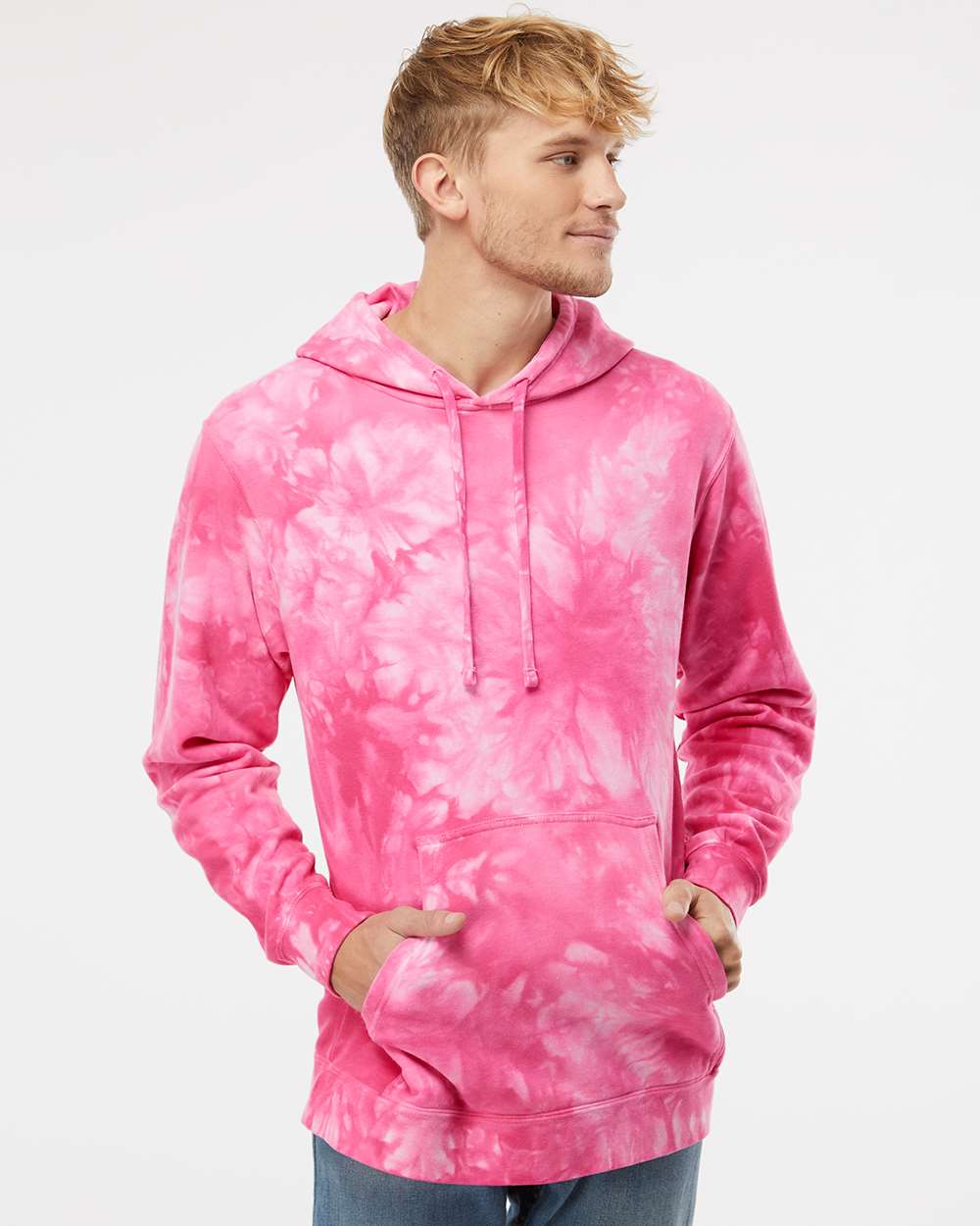 Unisex Midweight Tie-Dyed Hooded Sweatshirt - OnModelFront - B01476302 - Tie Dye Pink