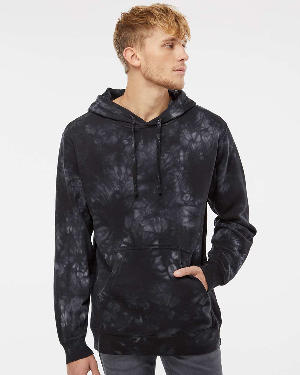 Unisex Midweight Tie-Dyed Hooded Sweatshirt - OnModelFront - B01476502 - Tie Dye Black