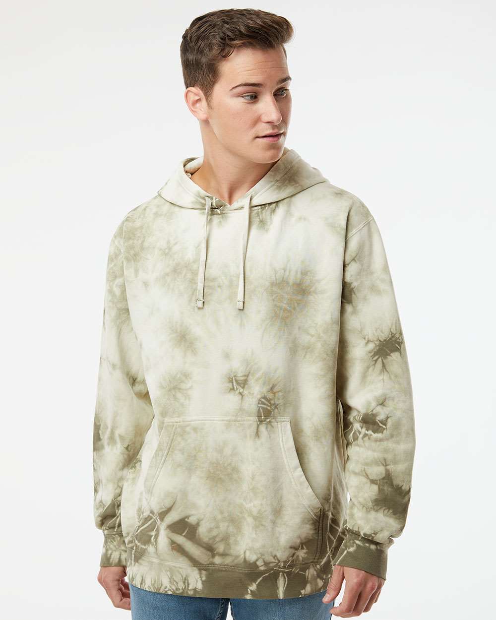 Unisex Midweight Tie-Dyed Hooded Sweatshirt - OnModelFront - B01476542 - Tie Dye Olive