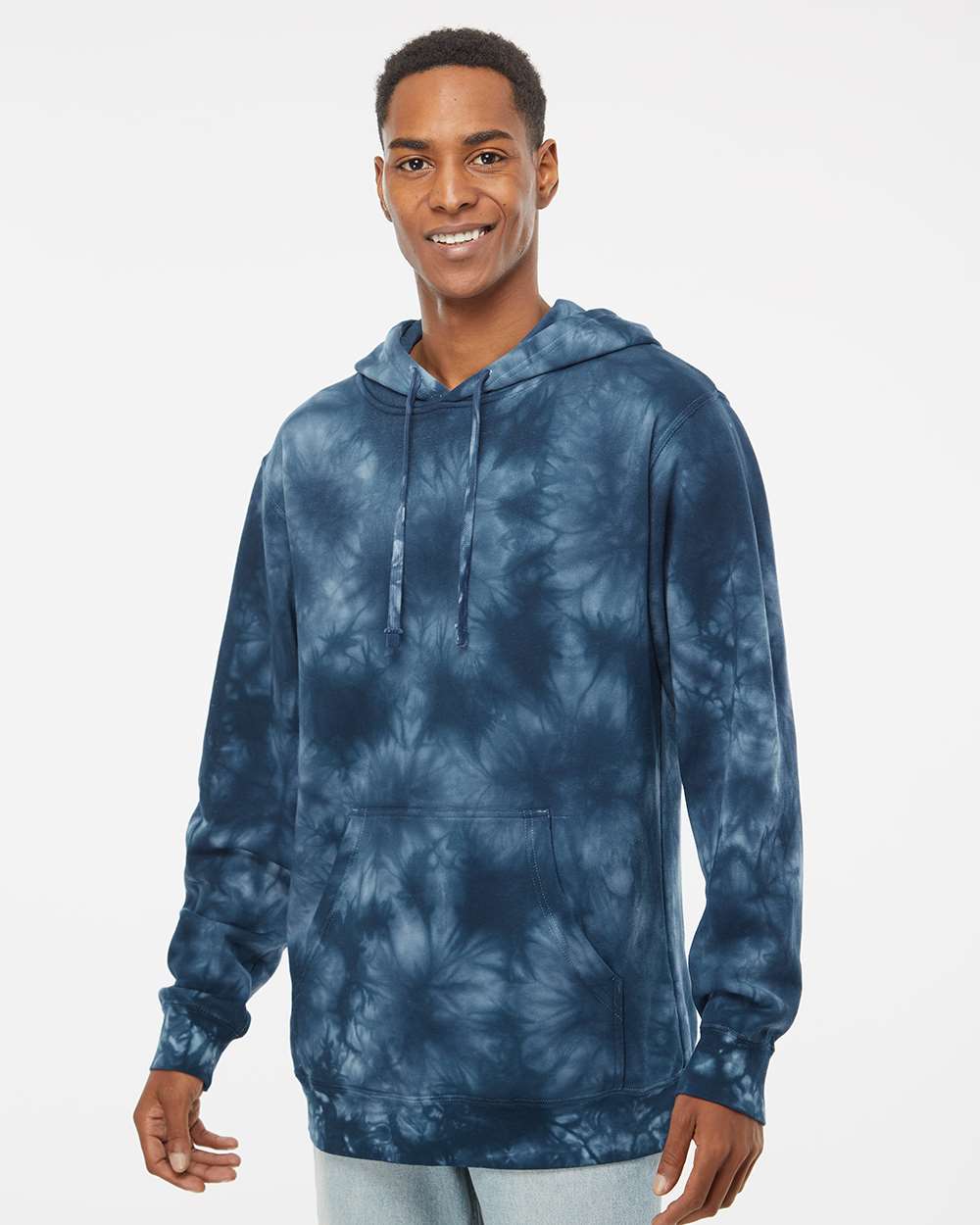 Unisex Midweight Tie-Dyed Hooded Sweatshirt - OnModelFront - B01476652 - Tie Dye Navy