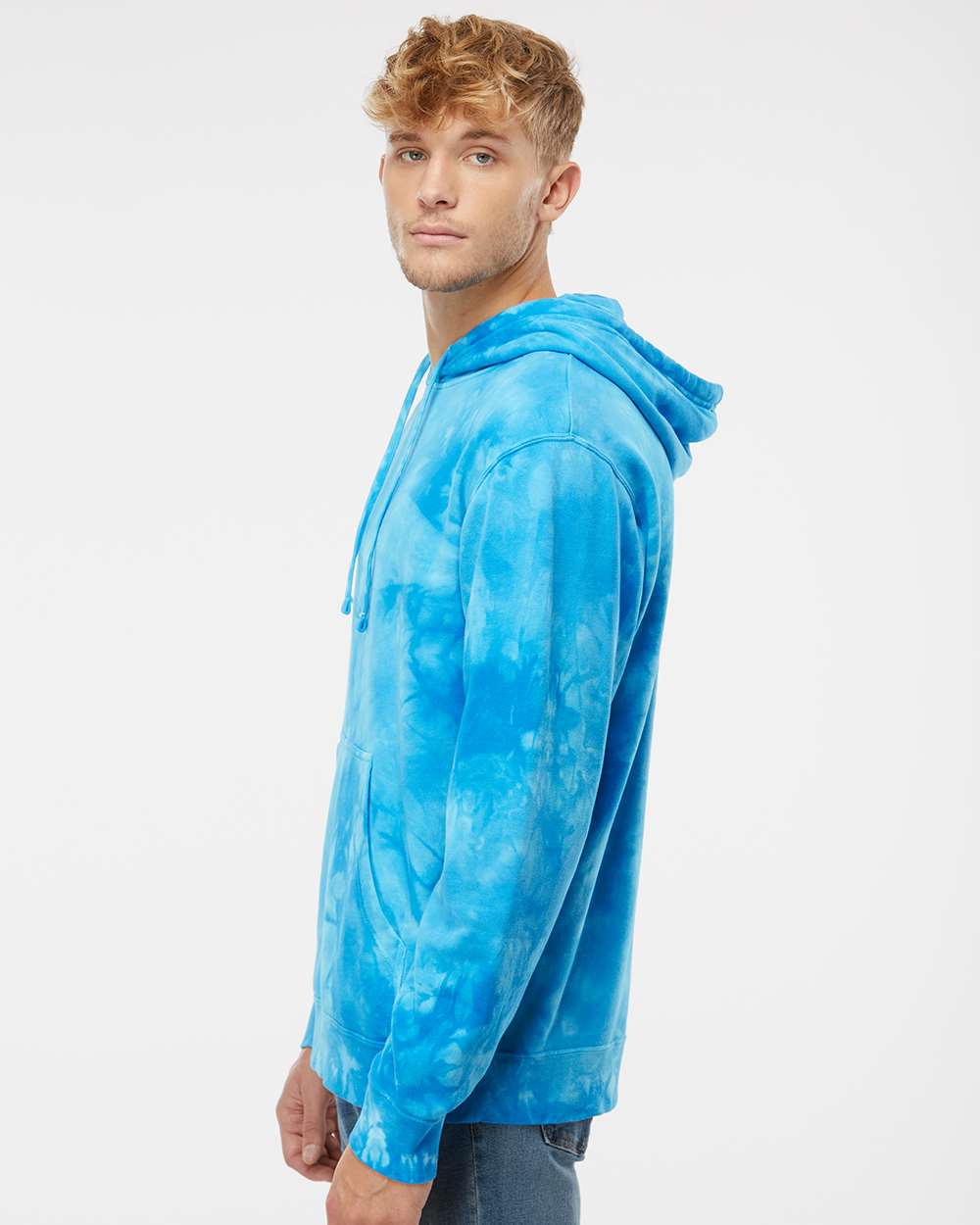 Unisex Midweight Tie-Dyed Hooded Sweatshirt - OnModelSide - B01476252 - Tie Dye Aqua Blue