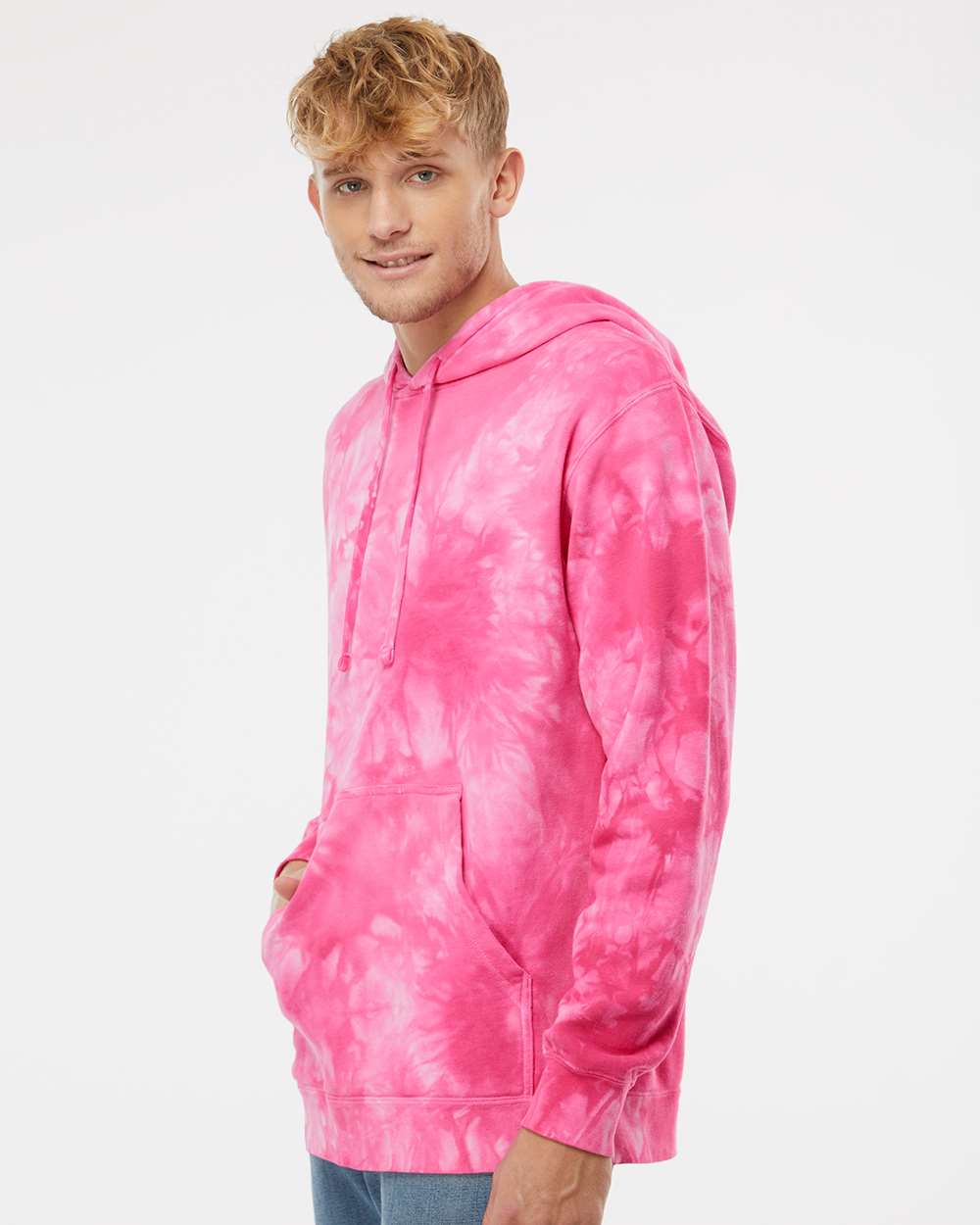 Unisex Midweight Tie-Dyed Hooded Sweatshirt - OnModelSide - B01476302 - Tie Dye Pink