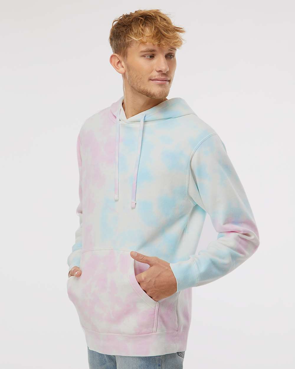 Unisex Midweight Tie-Dyed Hooded Sweatshirt - OnModelSide - B01476312 - Tie Dye Cotton Candy