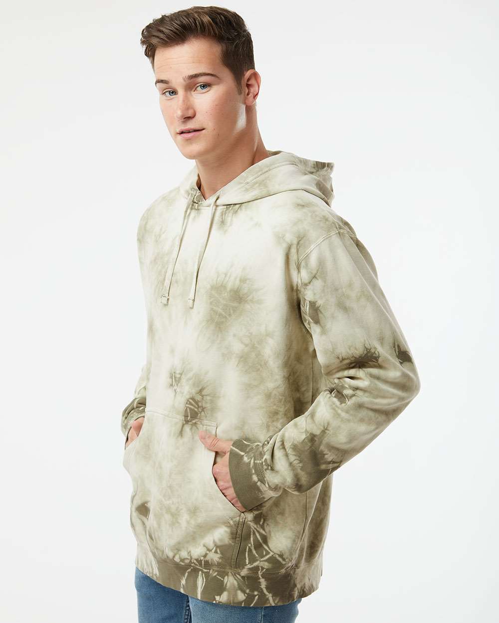 Unisex Midweight Tie-Dyed Hooded Sweatshirt - OnModelSide - B01476542 - Tie Dye Olive