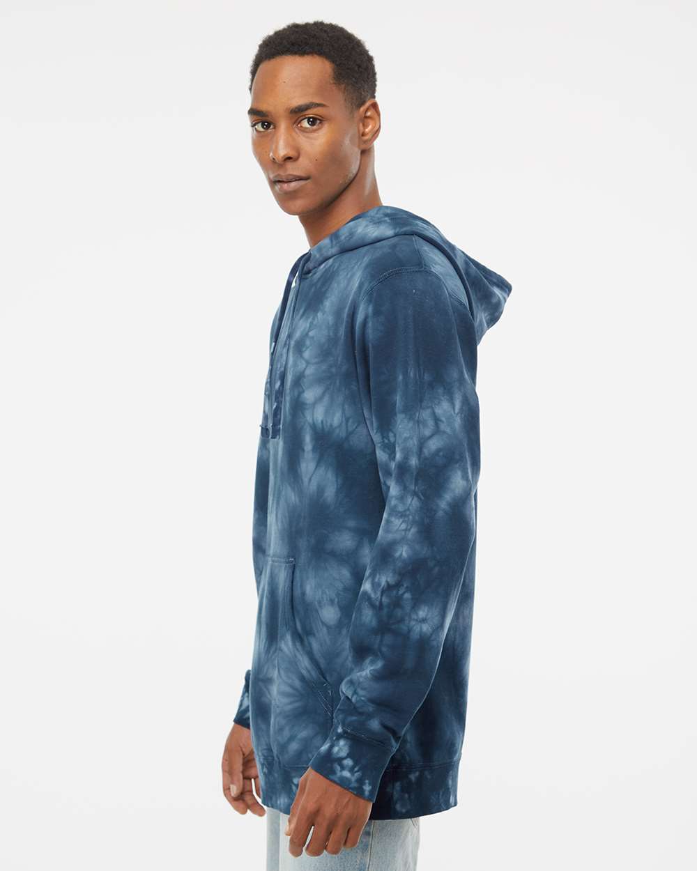 Unisex Midweight Tie-Dyed Hooded Sweatshirt - OnModelSide - B01476652 - Tie Dye Navy