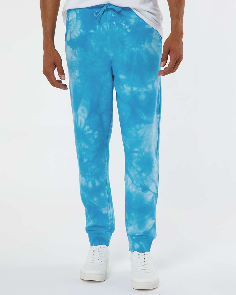Unisex Tie-Dyed Fleece Sweatpants - OnModelFront - B02276252 - Tie Dye Aqua Blue